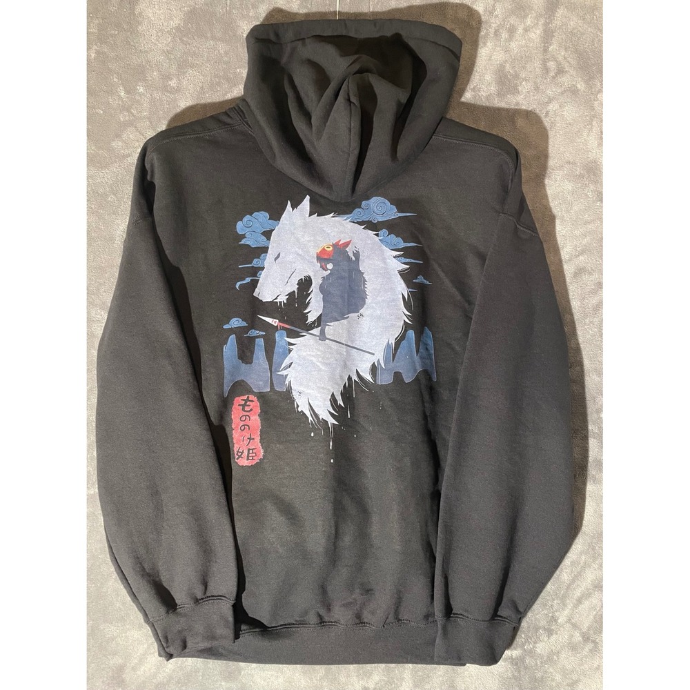 Gildan Heavy Blend Princess Mononoke Wolf Graphic Hoodie Black XL